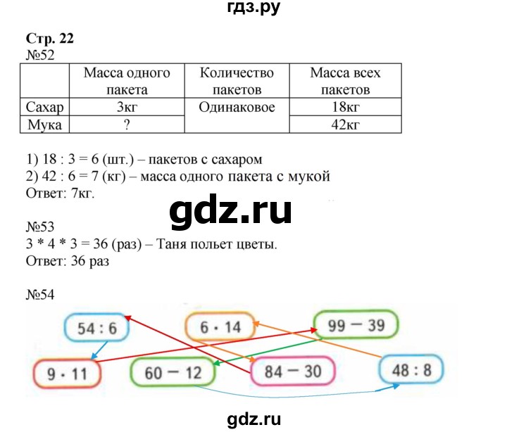 ГДЗ по математике 3 класс Моро рабочая тетрадь  часть 2. страница - 22, Решебник №1 к тетради 2016