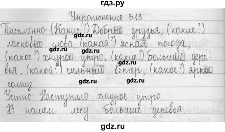 ГДЗ по русскому языку 3 класс  Рамзаева   упражнение - 513, Решебник