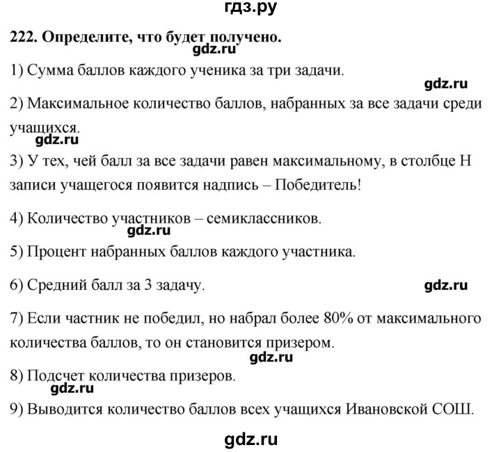 ГДЗ по информатике 9 класс Босова рабочая тетрадь  задание - 222, Решебник