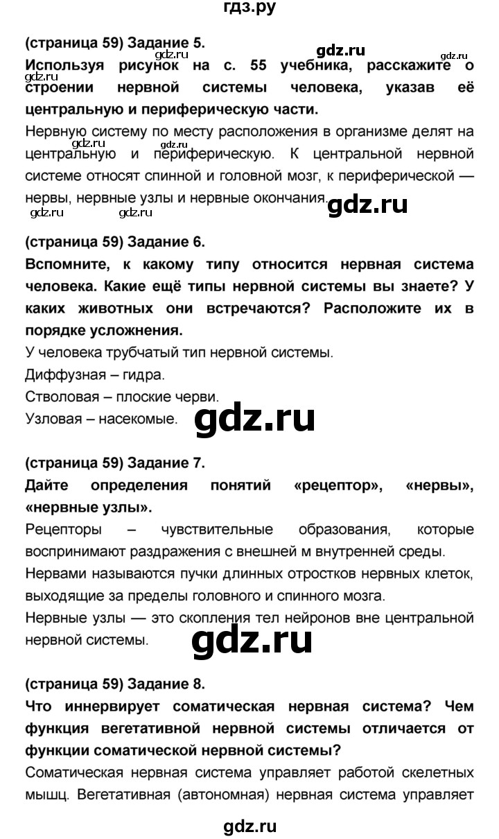 ГДЗ по биологии 8 класс Сонин Человек  страница - 59, Решебник №1 к учебнику 2018
