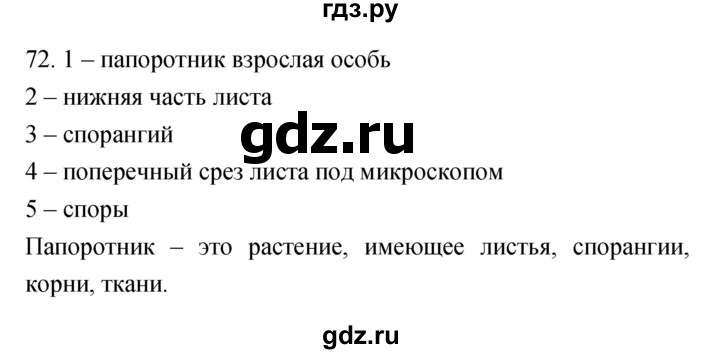 ГДЗ по биологии 5 класс Пасечник рабочая тетрадь Бактерии, грибы, растения  номер - 72, Решебник №1