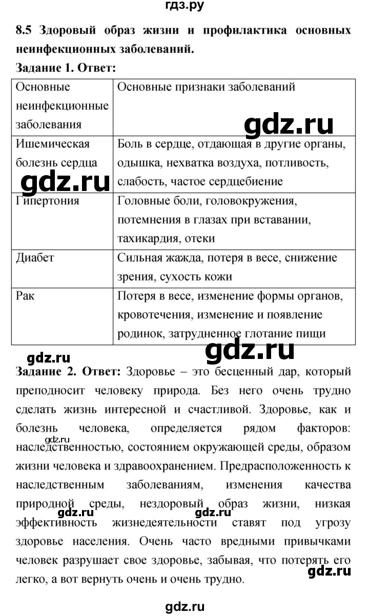 ГДЗ по обж 8 класс Смирнов рабочая тетрадь  глава 8 (параграф) - 8.5, Решебник