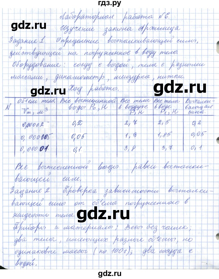 ГДЗ по физике 7 класс Башарулы   лабораторная работа - 6, Решебник